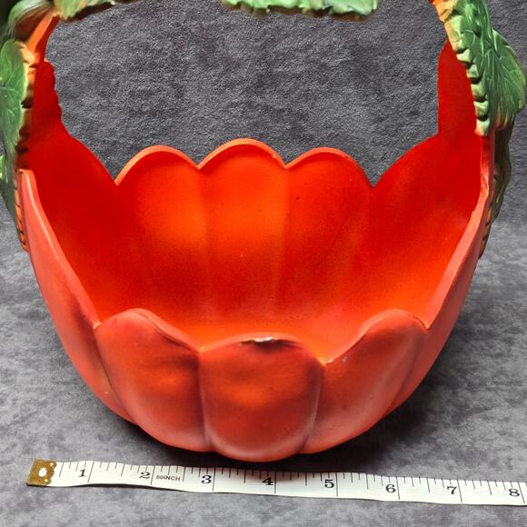 Orange & Green Ceramic Pumpkin Leaves Candy Dish Halloween Home Decor Display - Picture 9 of 10